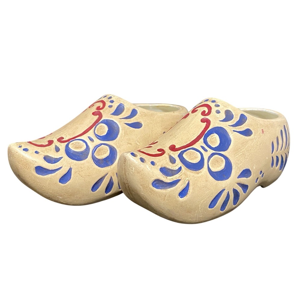 Vintage Dutch Clog Shoe Ceramic Hand Painted Delft Holland Miniature Figurine